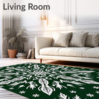 Deep Emerald White Snowflake Mandala Rug