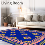 Vibrant Blue Yellow Pink Floral Medallion Rug