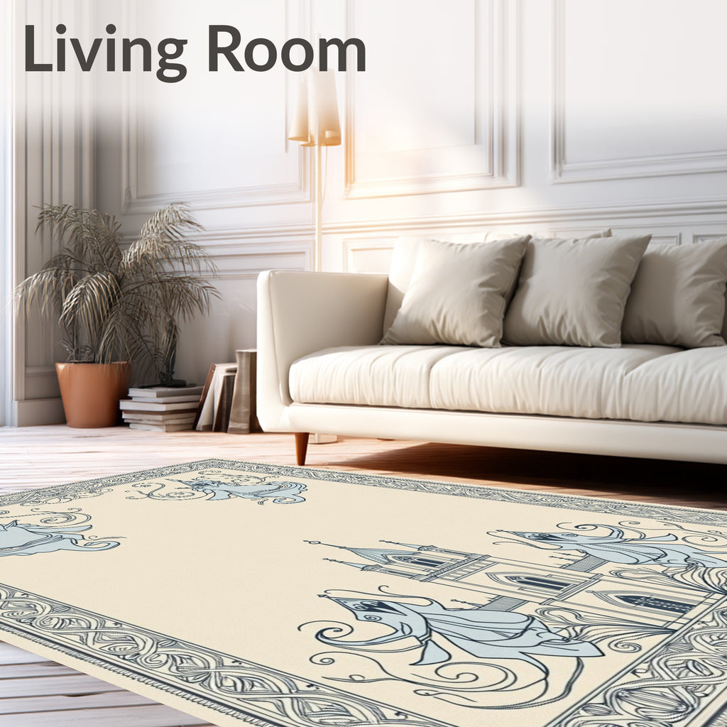 Pale Blue Gothic Castle Swirls Rug
