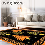 Orange Black Christmas Tree Border Rug