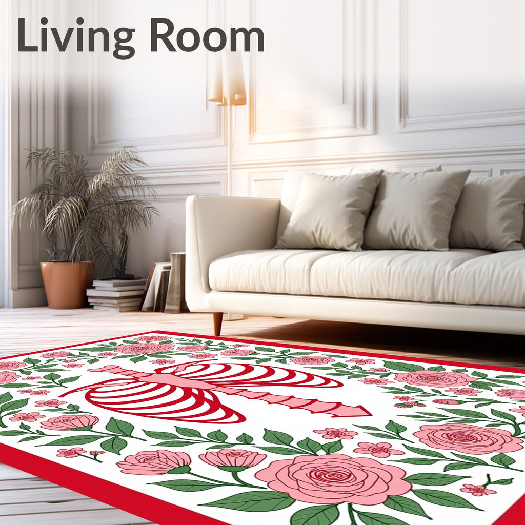 Pink Ribcage Floral Garden illustration Rug