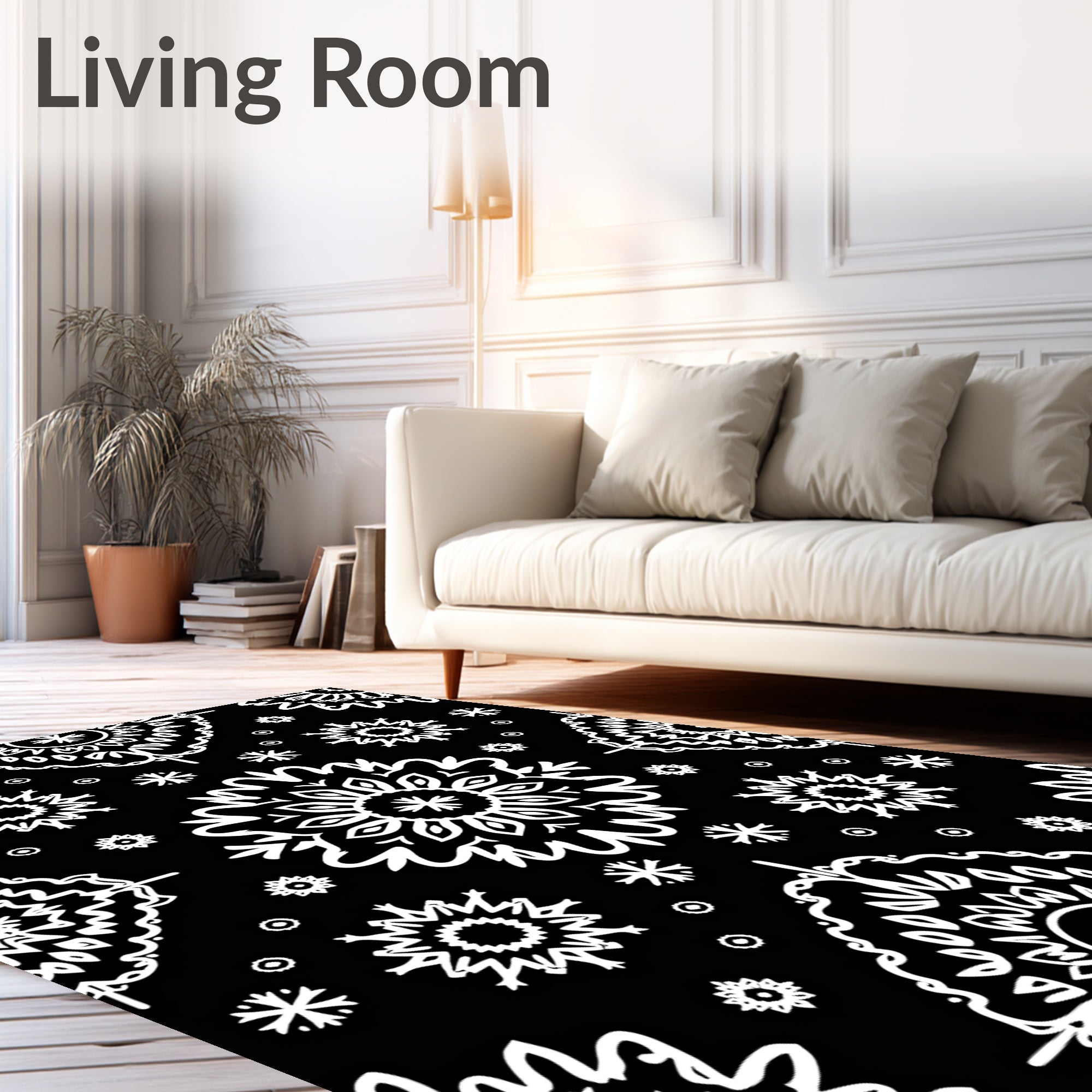 Black White Intricate Snowflake Medallion Rug