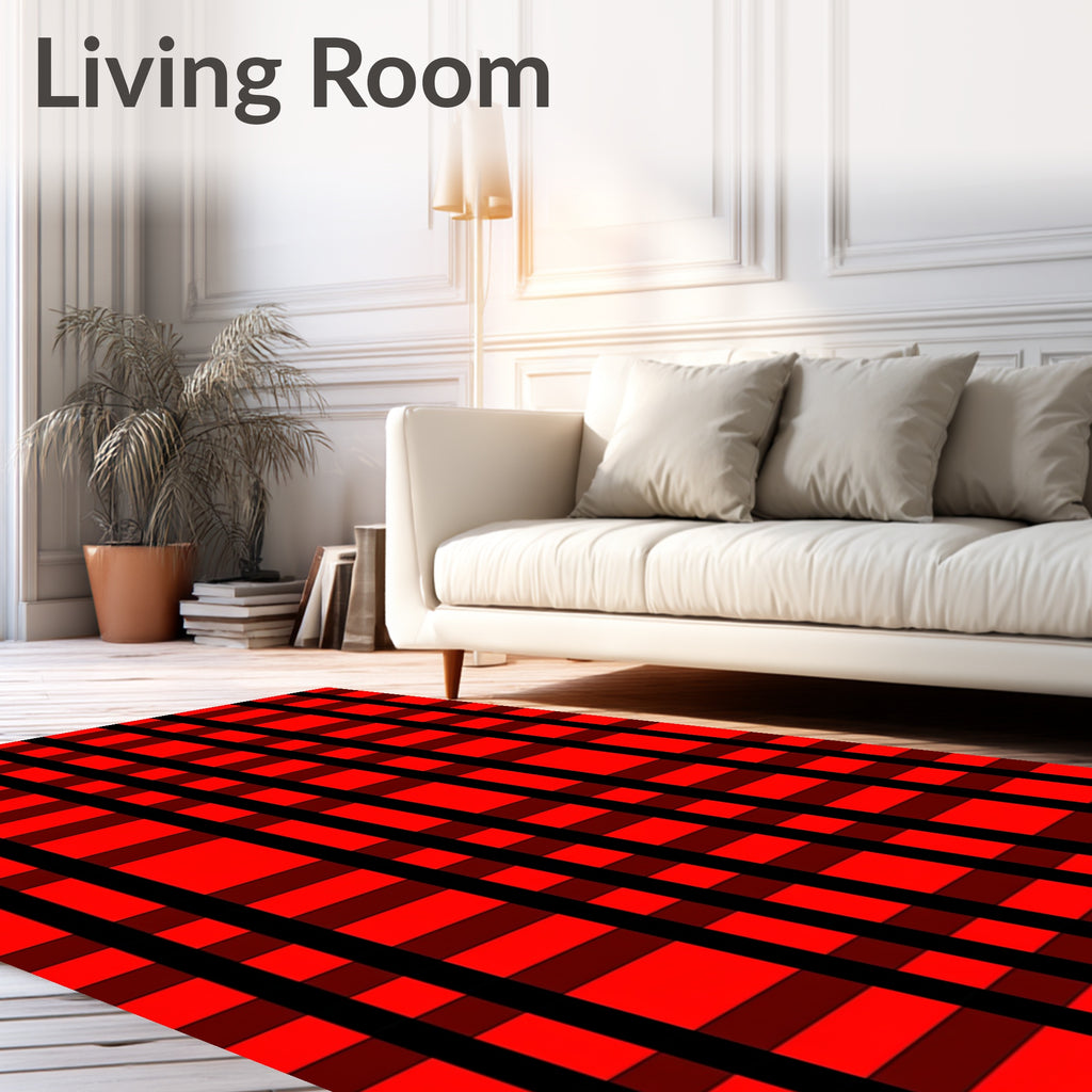 Bold Red Tartan Checkered Rug