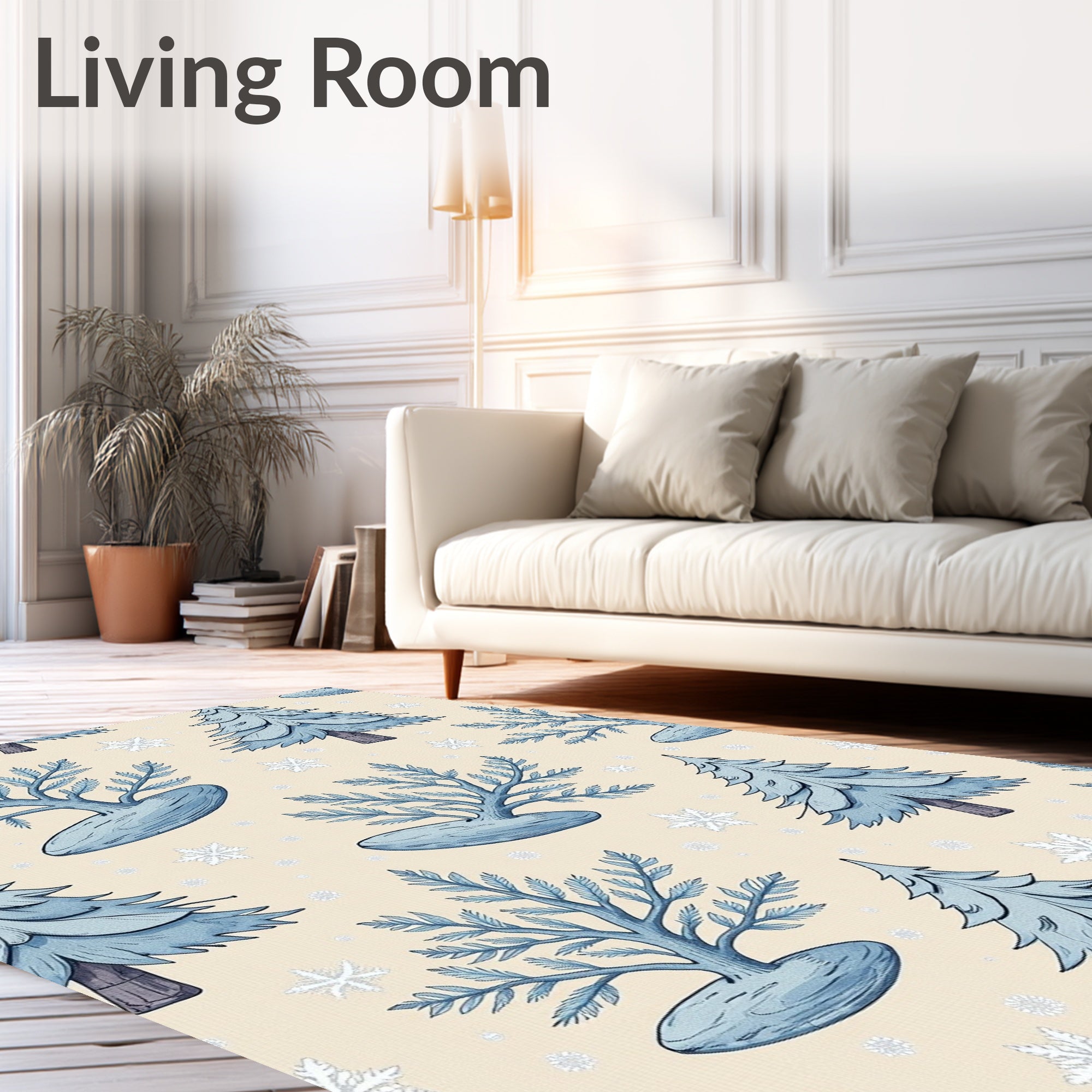 Winter Trees Snowflakes Neutral Tone Rug