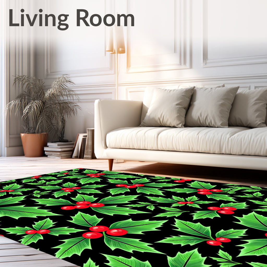 Classic Christmas Holly Berry Sprigs Rug