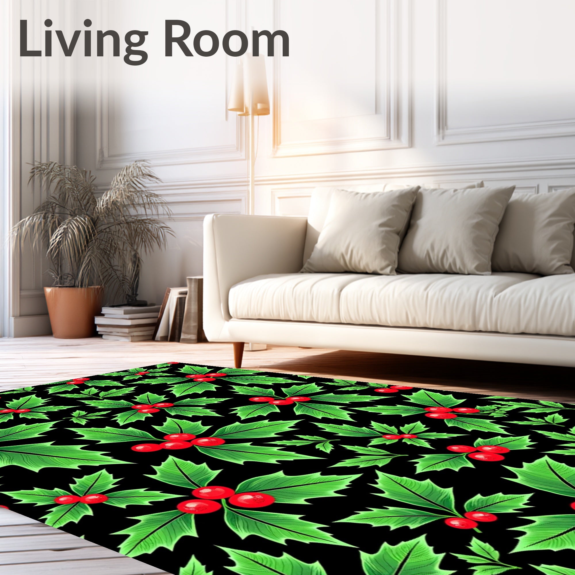 Classic Christmas Holly Berry Sprigs Rug