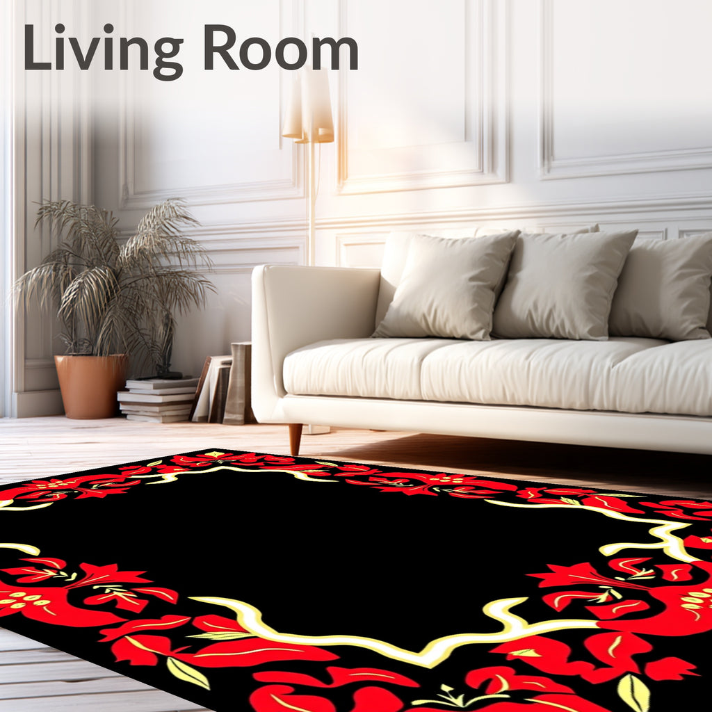 Bold Crimson Floral Vine Frame Rug