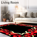 Bold Crimson Floral Vine Frame Rug
