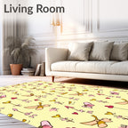 Pink Golden Heart Floral Bows Rug