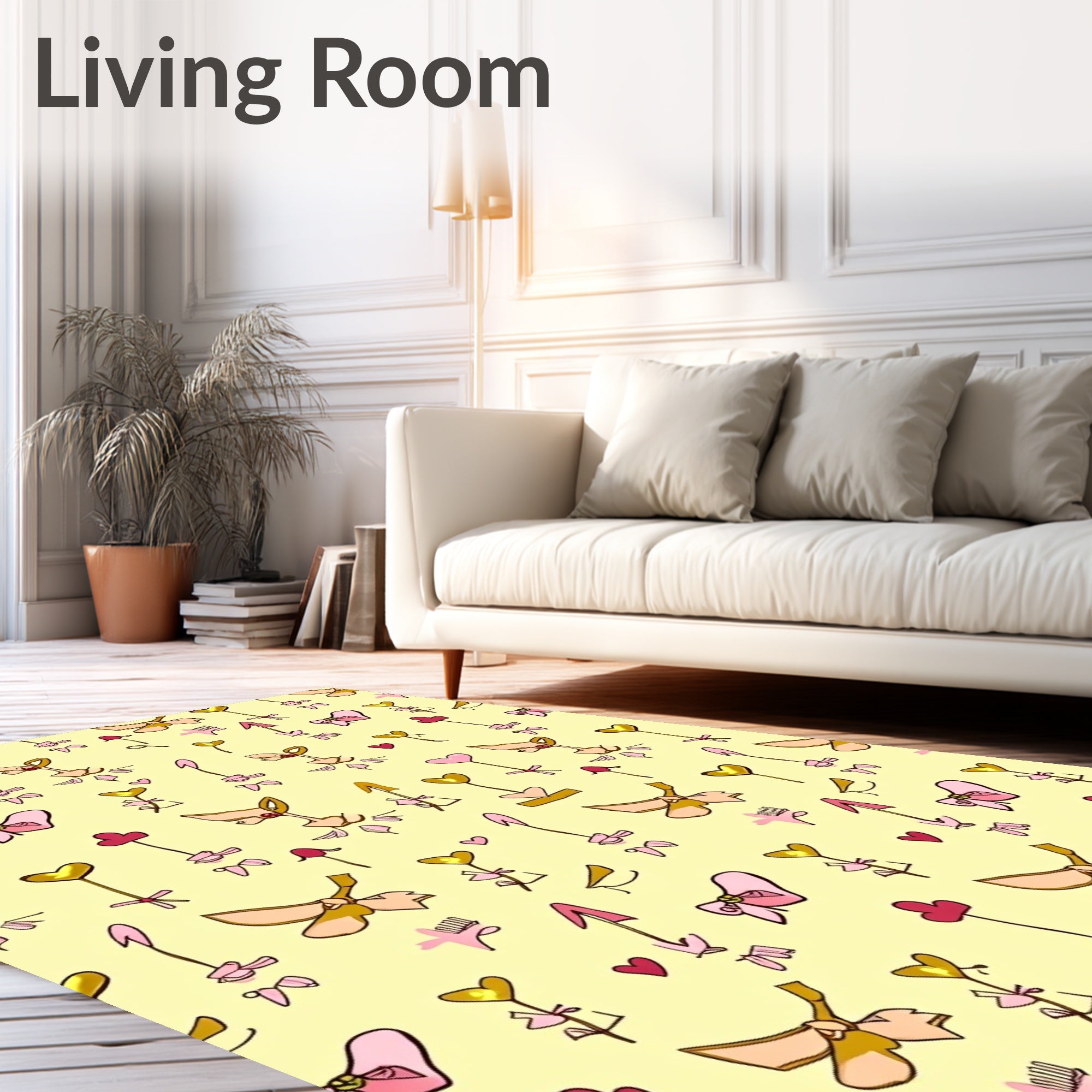 Pink Golden Heart Floral Bows Rug