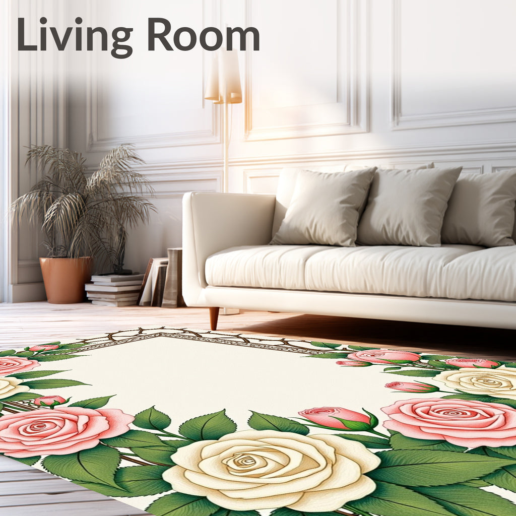 Pink Cream Rose Floral Garland Rug