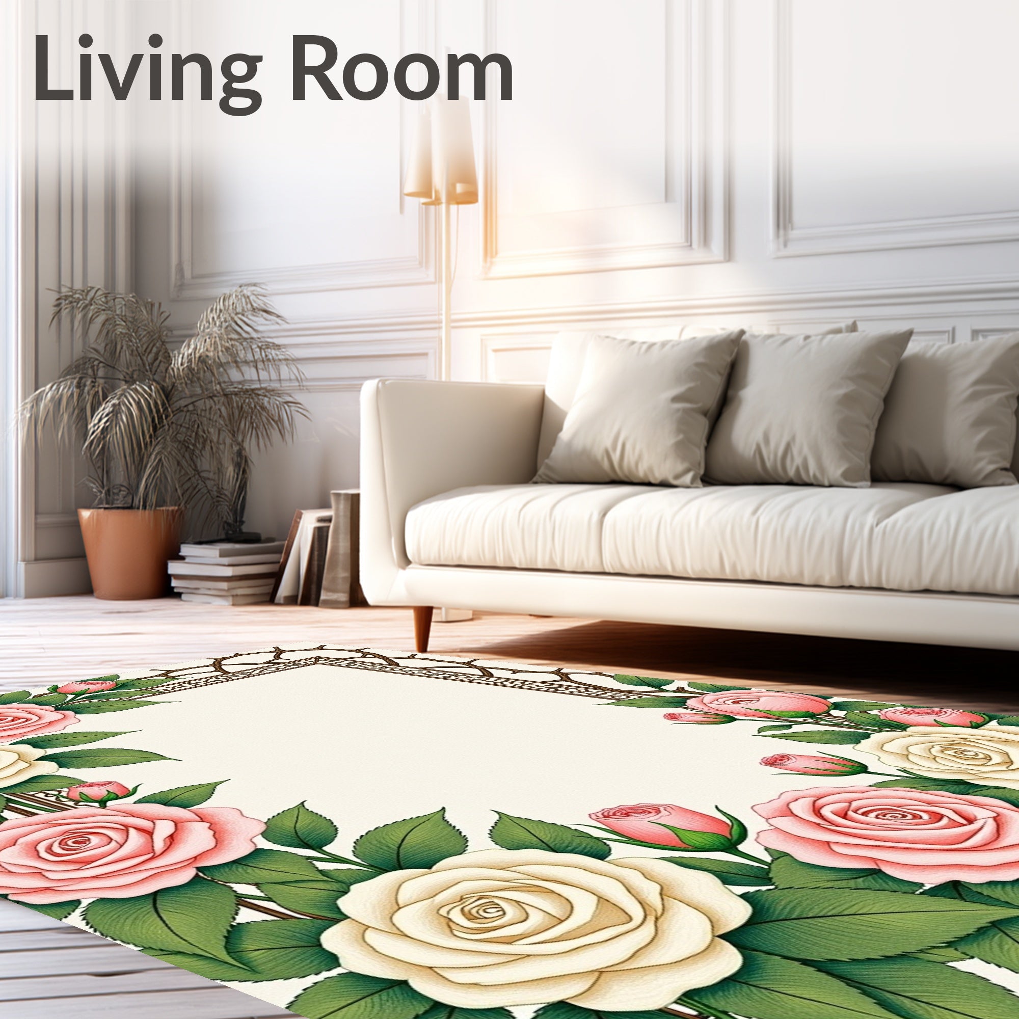 Pink Cream Rose Floral Garland Rug