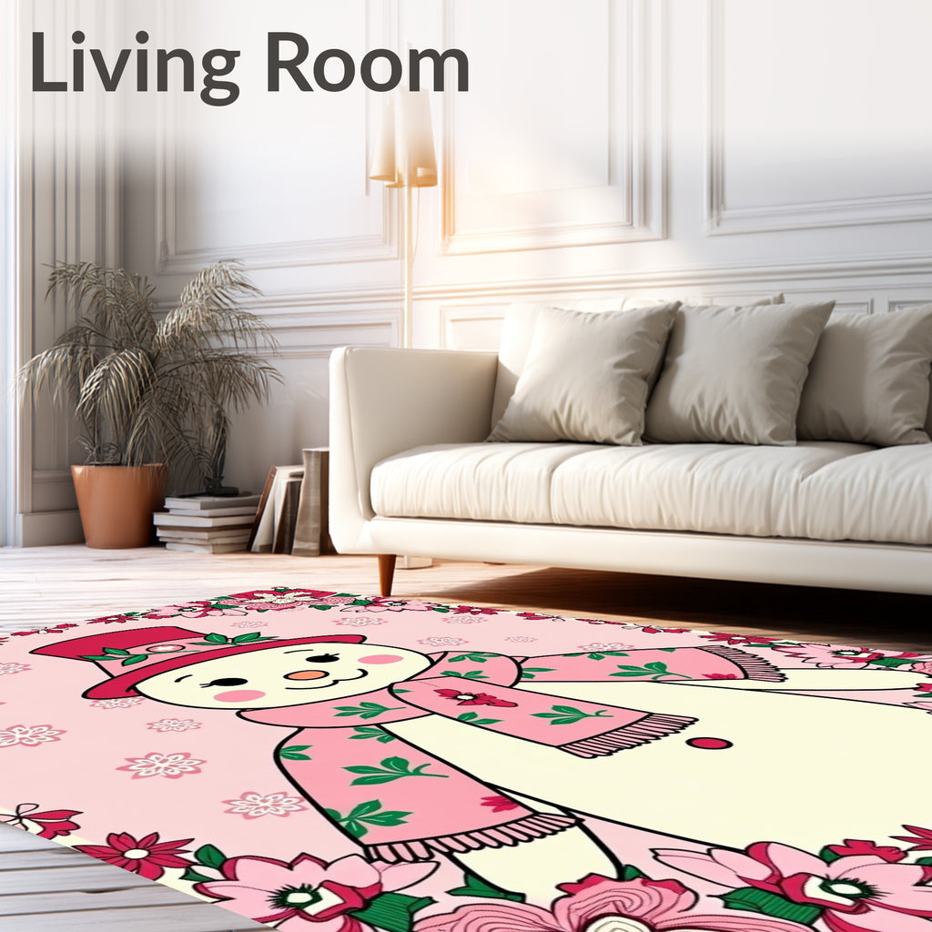 Pink Snowman Floral Border Rug