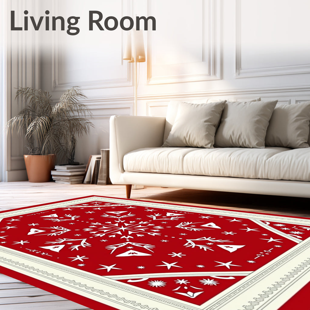 Festive Red White Snowflake Medallion Rug