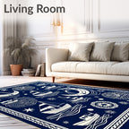 Navy Ivory Nautical Sailing Crescent Moon Rug