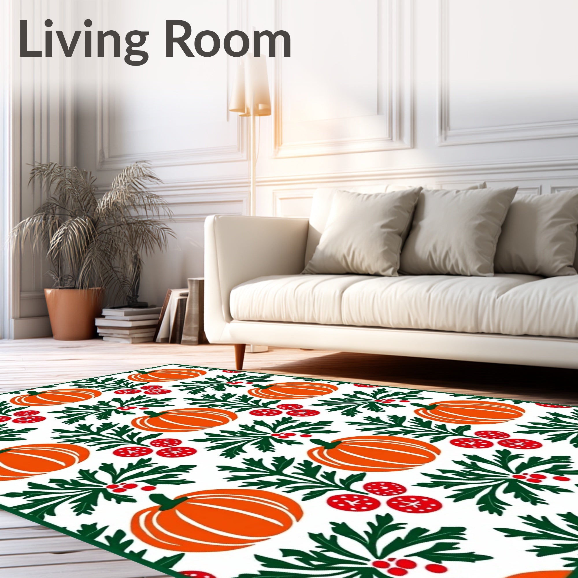 Autumn Orange Pumpkin Leaf Scatter Rug