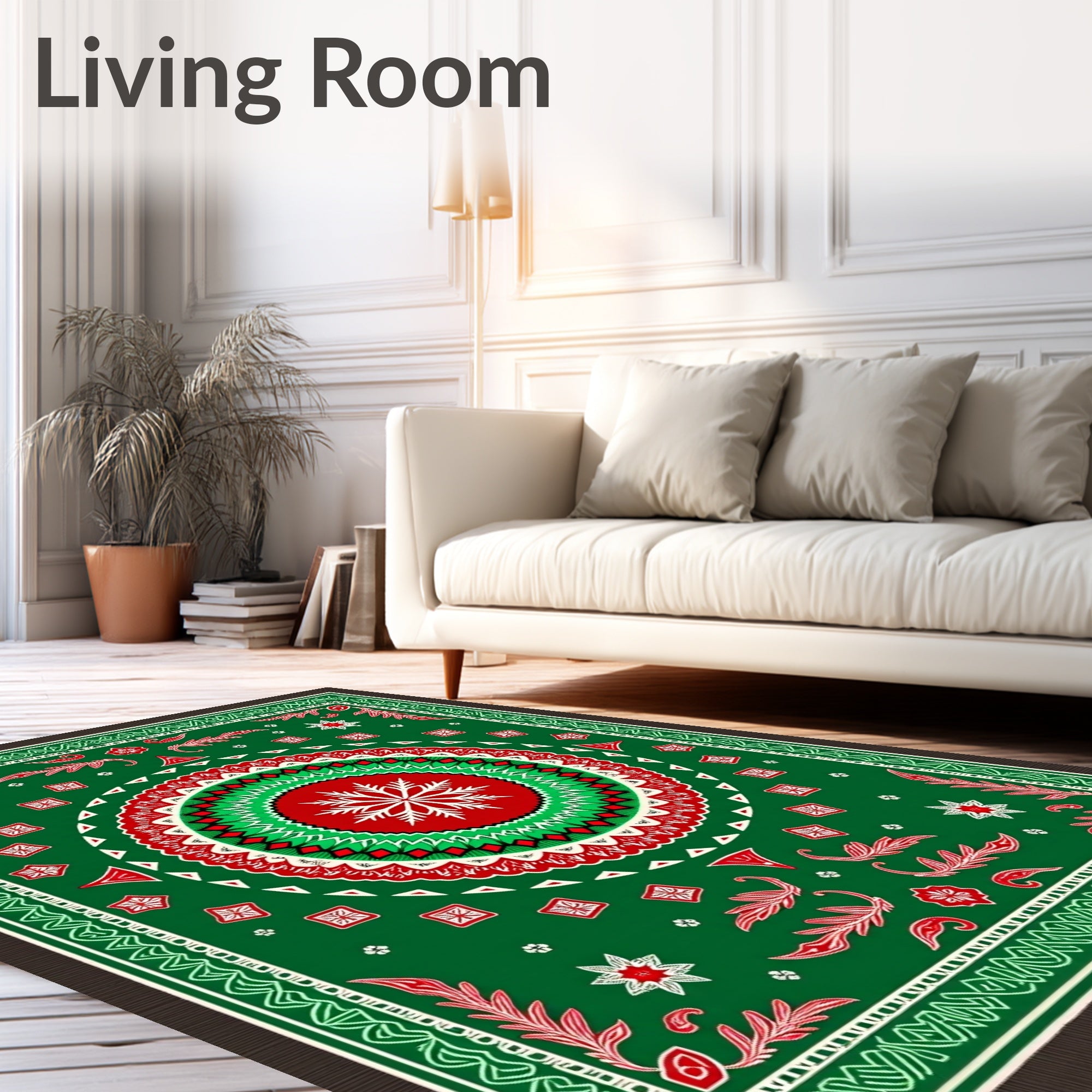 Green Red White Classic Mandala Rug