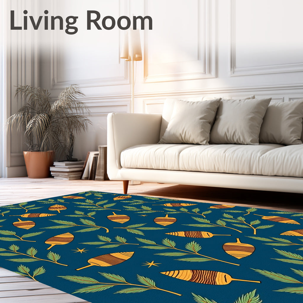 Blue Forest Foliage Acorn Design Rug