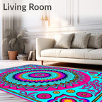 Vibrant Pink Teal Sunburst Medallion Rug