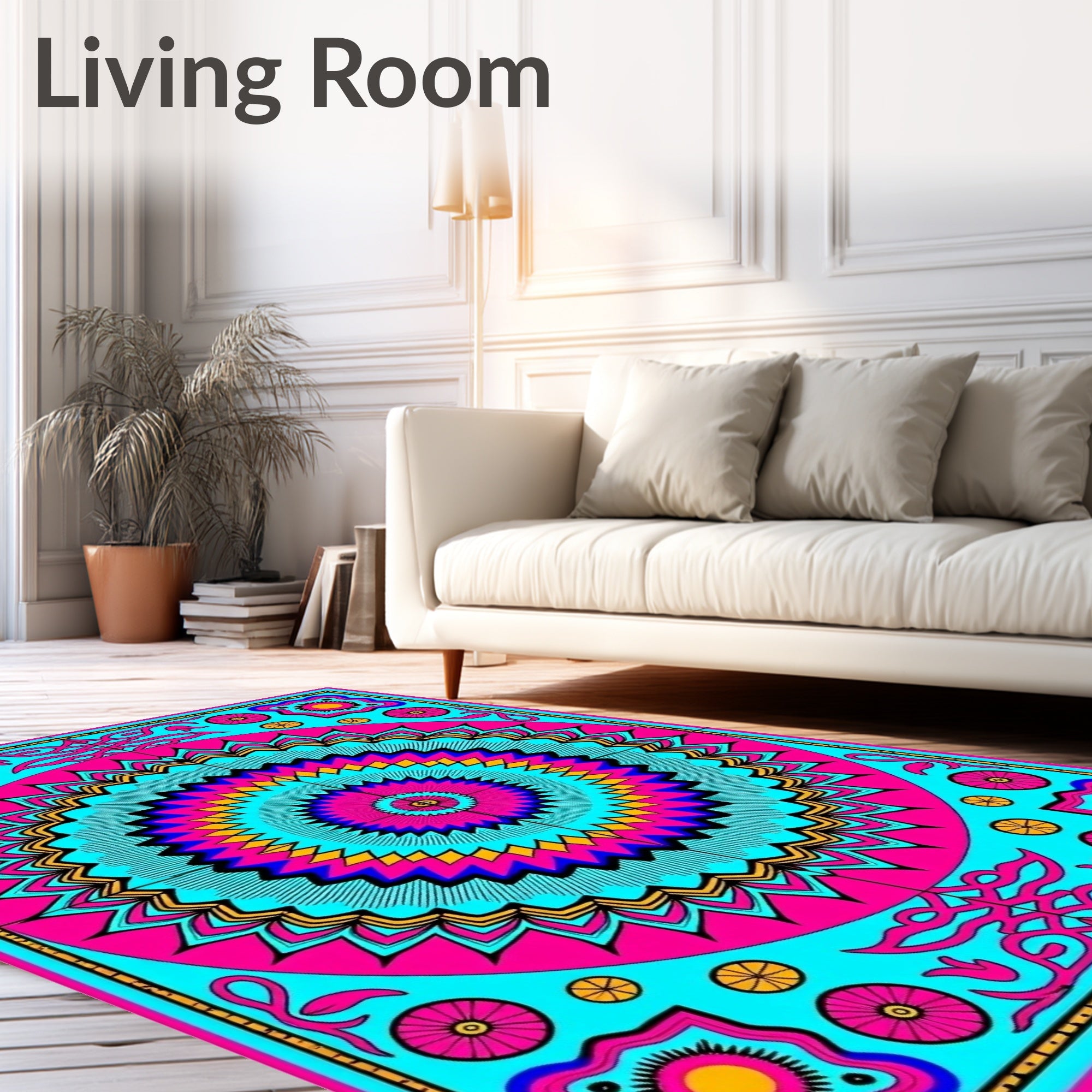 Vibrant Pink Teal Sunburst Medallion Rug