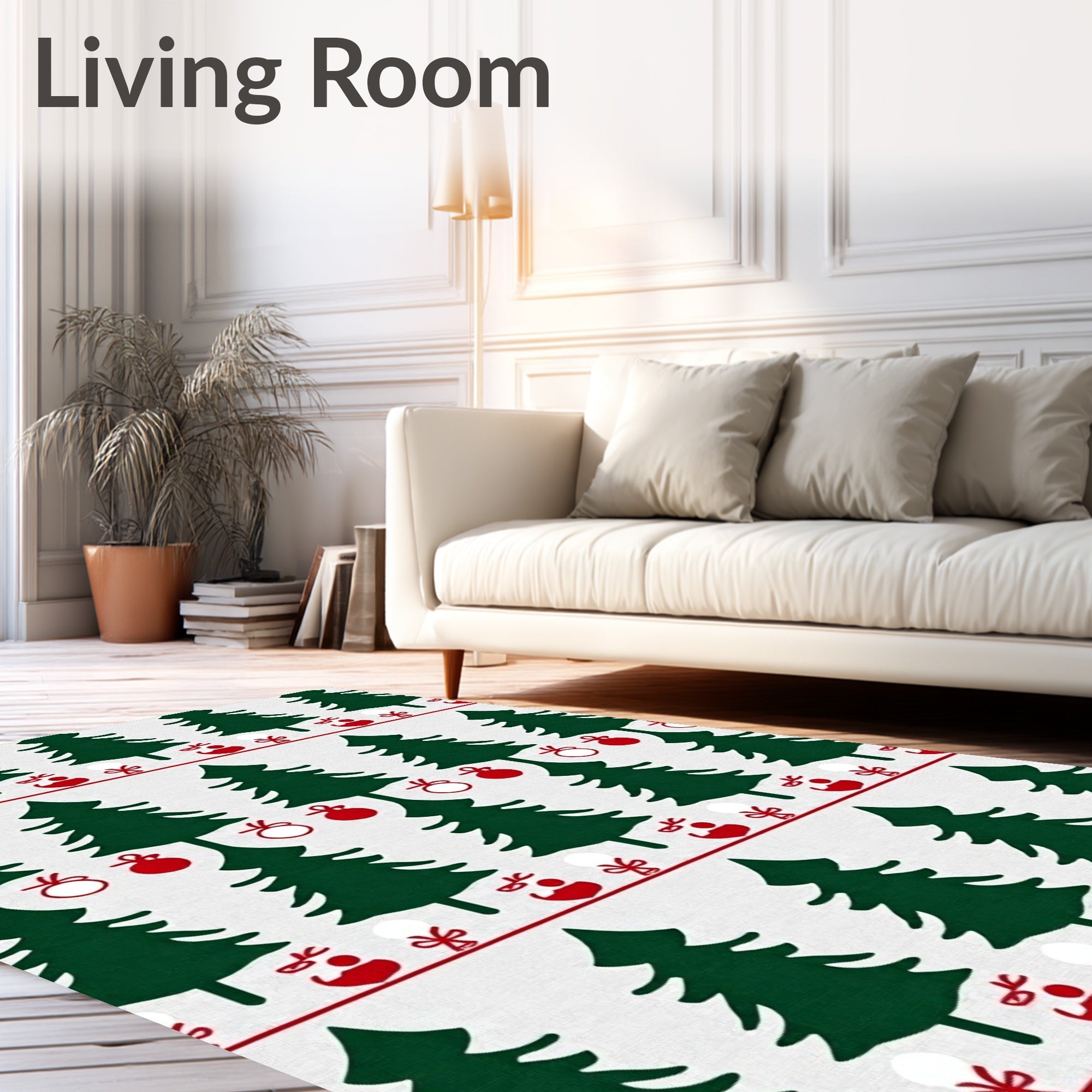 Green Tree Red Bauble Holiday Collection Rug