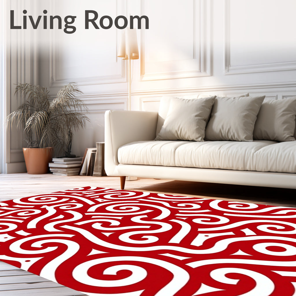 Crimson White Swirls Abstract Art Rug
