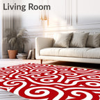 Crimson White Swirls Abstract Art Rug