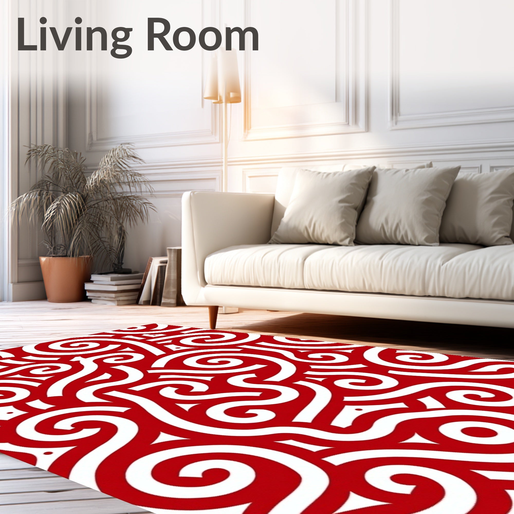 Crimson White Swirls Abstract Art Rug