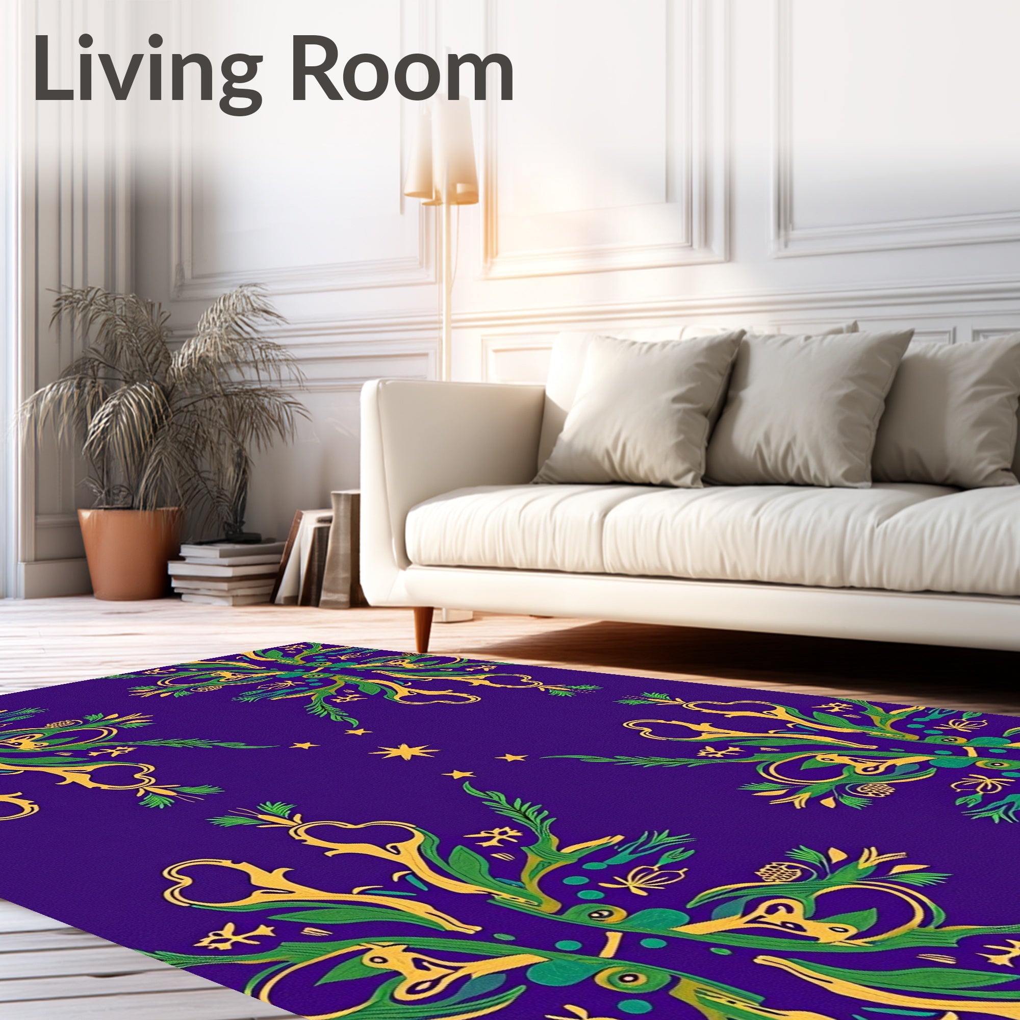 Royal Purple Gold Green Botanical Starburst Rug