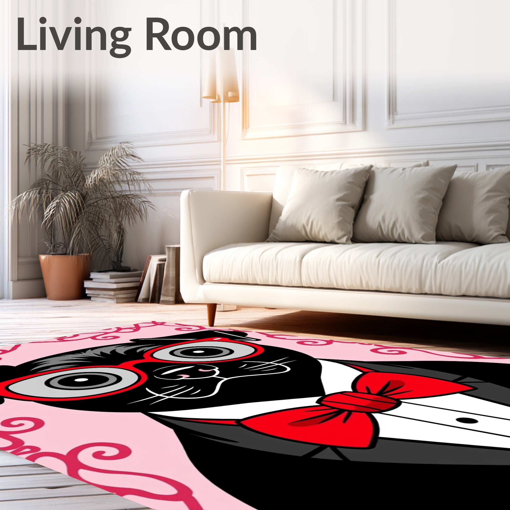 Dapper Black Pug Red Bowtie Swirl Rug