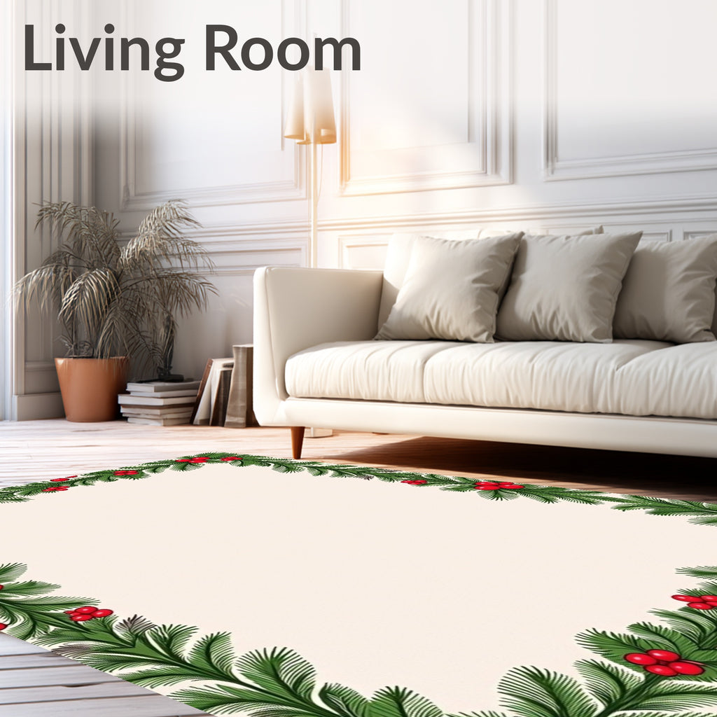 Green Fir Red Berry Border Rug