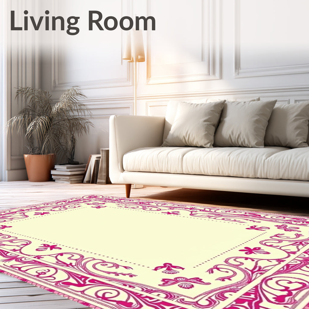 Hot Pink Floral Butterfly Border Rug