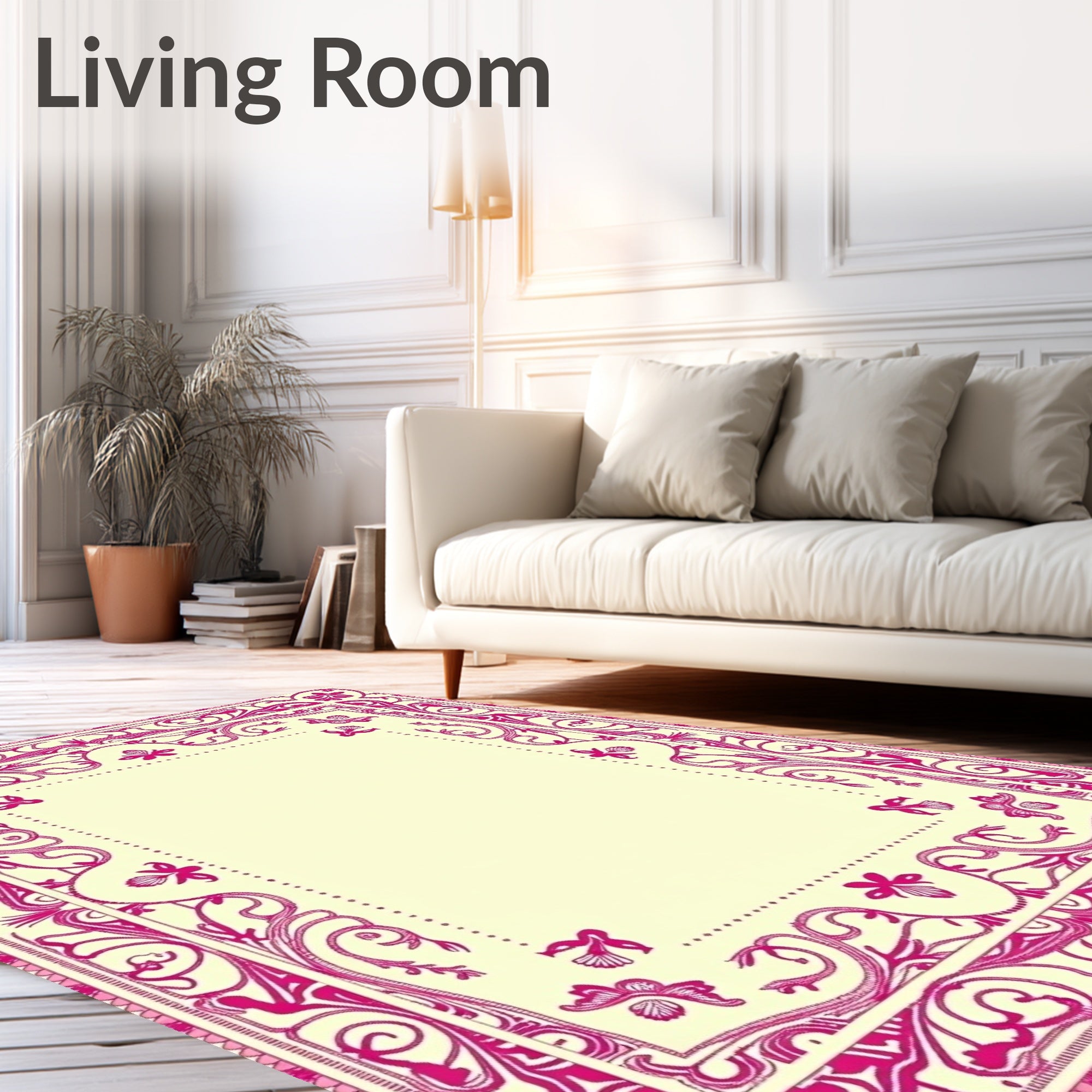 Hot Pink Floral Butterfly Border Rug