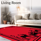 Crimson Sleigh Reindeer Star Frame Rug