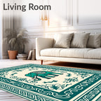 Teal Elephant Ivory Border Medallion Rug
