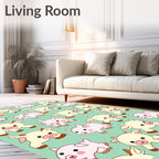 Cute Cream Piglets Light Green Field Rug