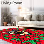 Bold Red Poinsettia Dog Portrait Rug