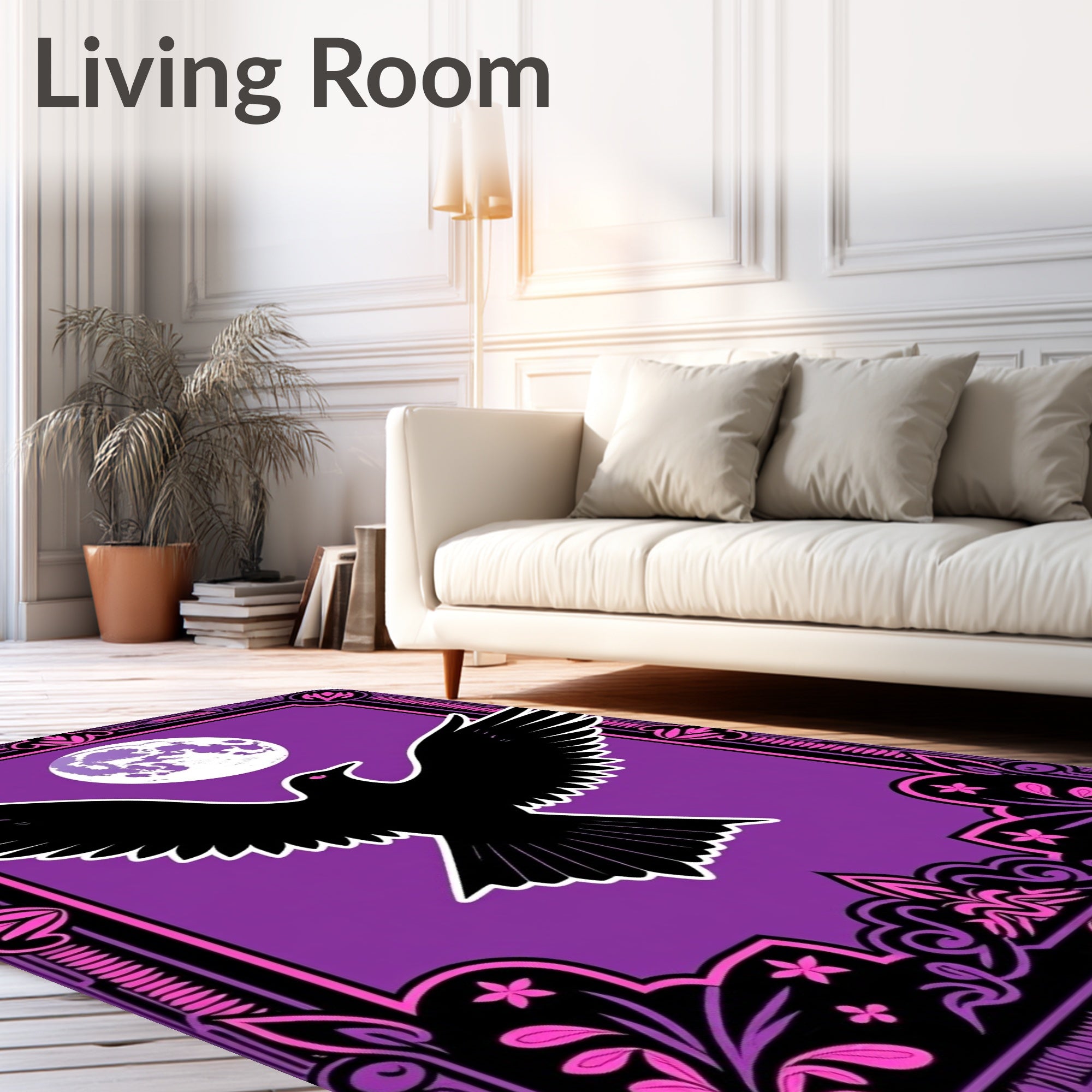 Mystical Black Crow Purple Moon Rug
