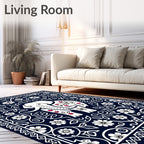 Navy Blue Elephant Floral Medallion Rug