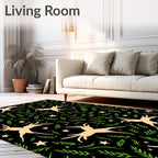 Playful Deer Green Foliage Starry Night Rug
