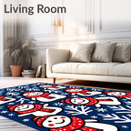 Whimsical Snowman Red Scarf Navy Field Rug