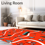 Red Christmas Village Train Landscape Rug