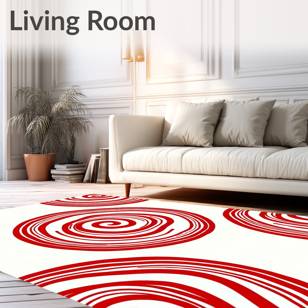 Red Swirled Circles Area Rug