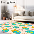 Aqua Yellow Bunny Eggs Foliage Rug