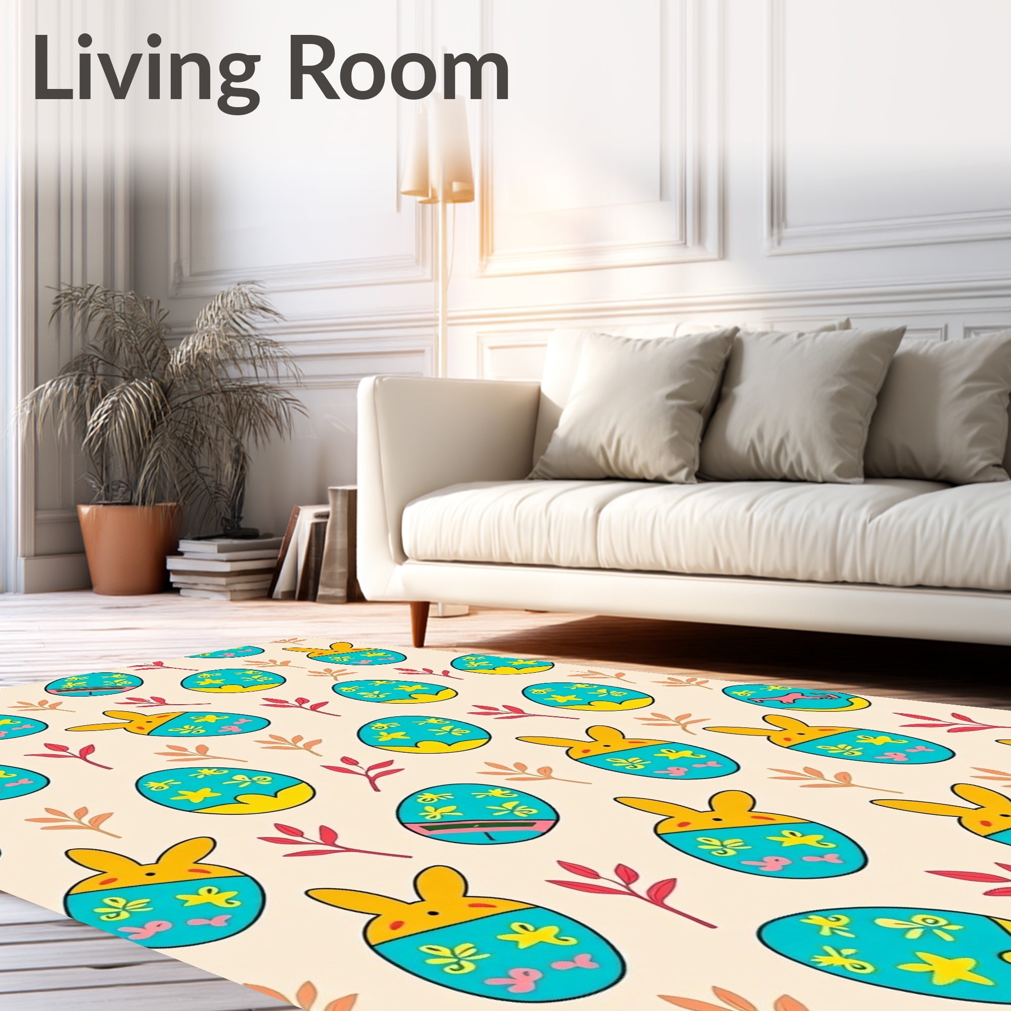 Aqua Yellow Bunny Eggs Foliage Rug