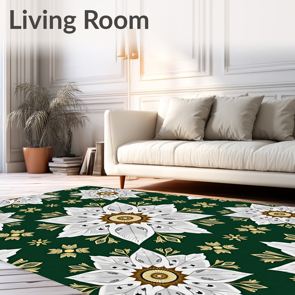 Emerald Green Floral Medallion Bloom Rug