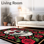 Bold Red Rose Skull Border Rug