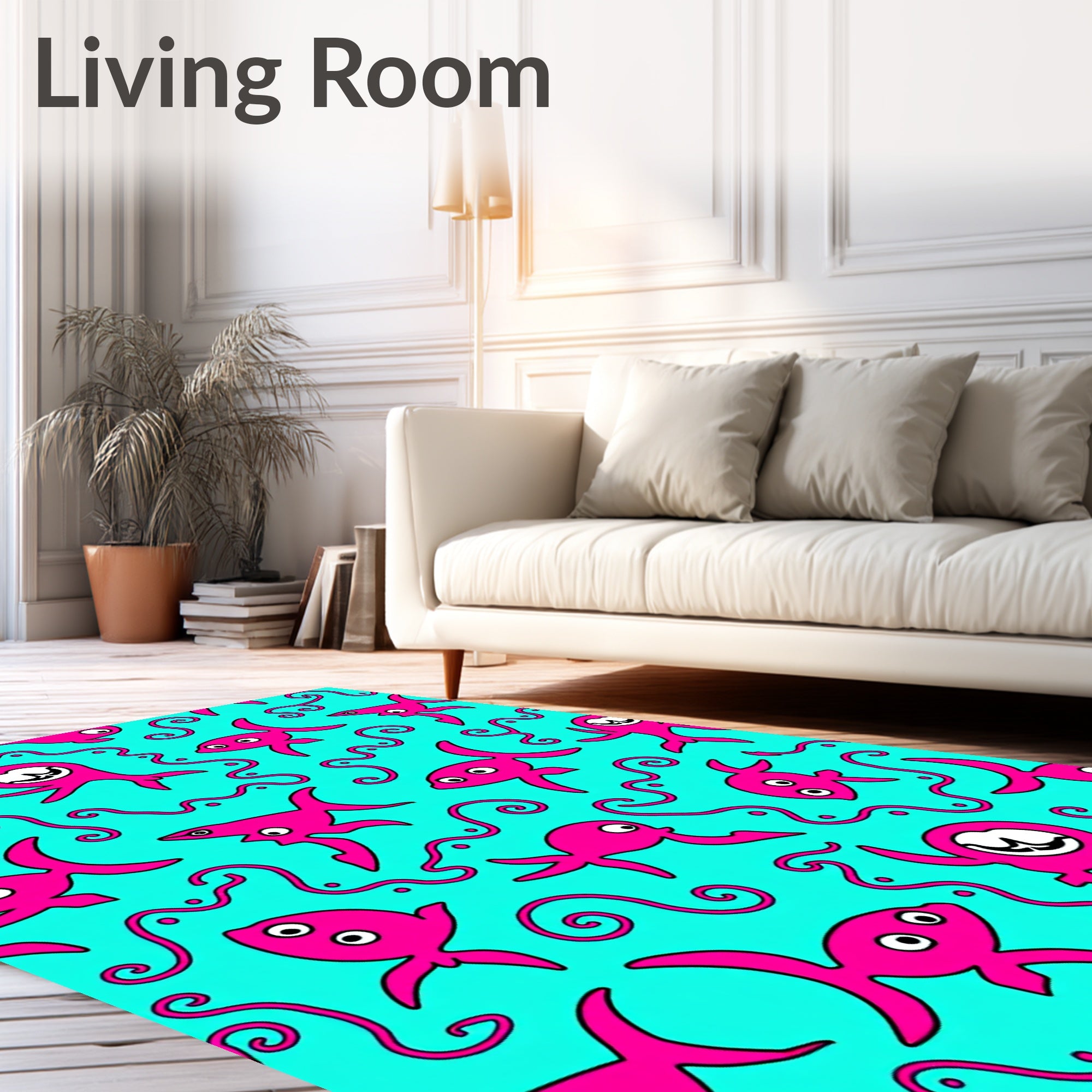Funky pink sea creatures on teal Rug