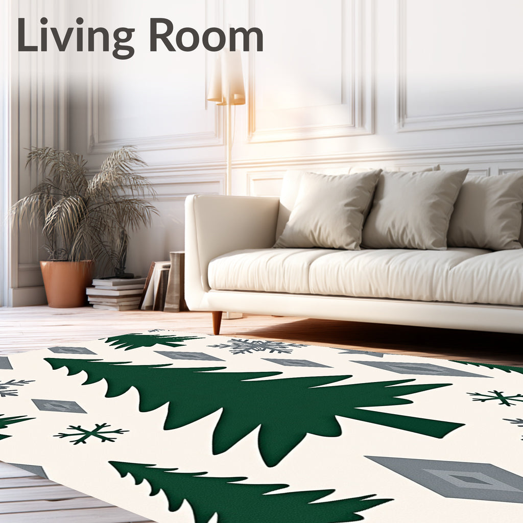 Forest Green Christmas Trees Snowflakes Diamonds Rug