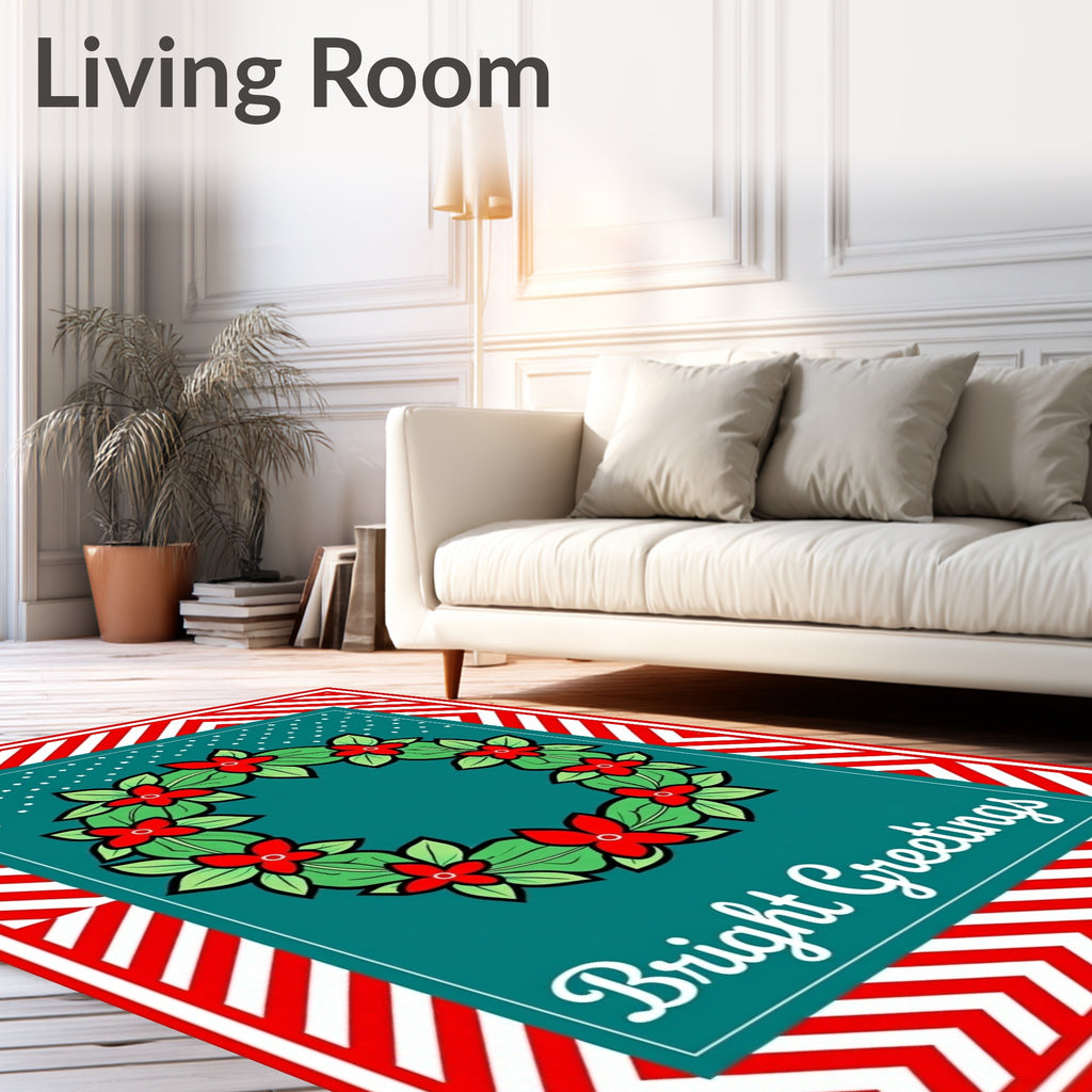 Red White Chevron Green Wreath Rug
